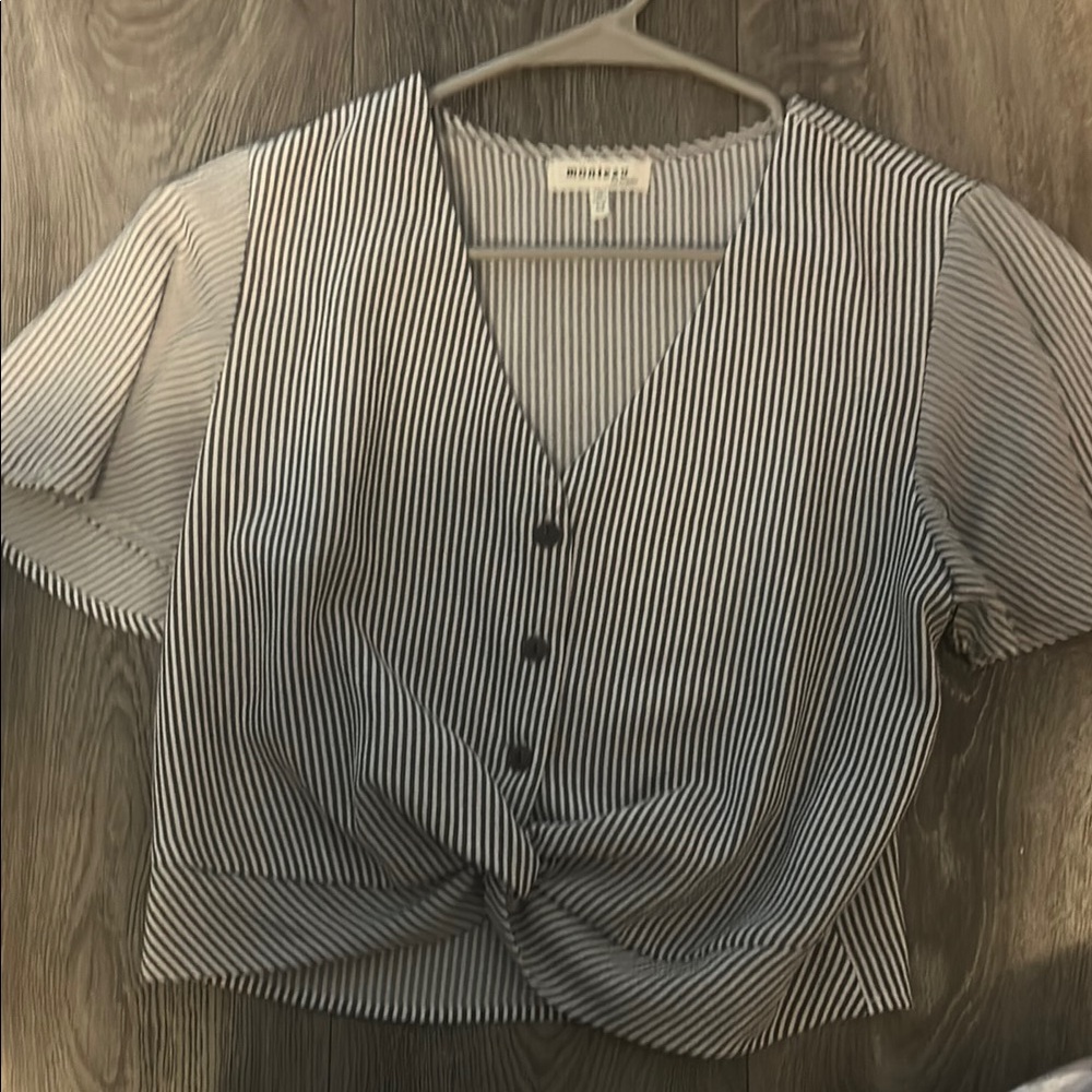 Blue and White Striped Women's Top